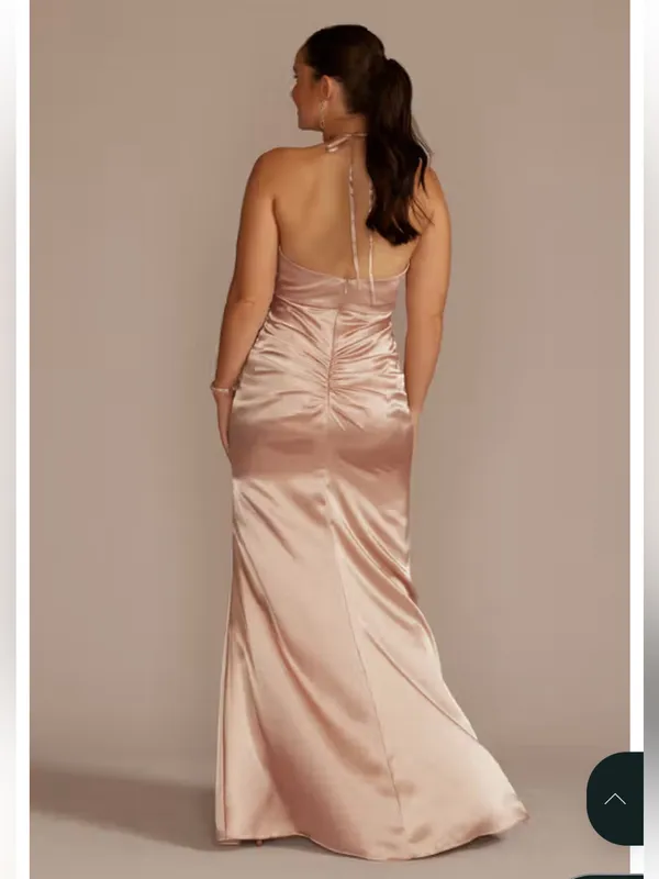Satin Halter Prom Gown in Gold - Image 2
