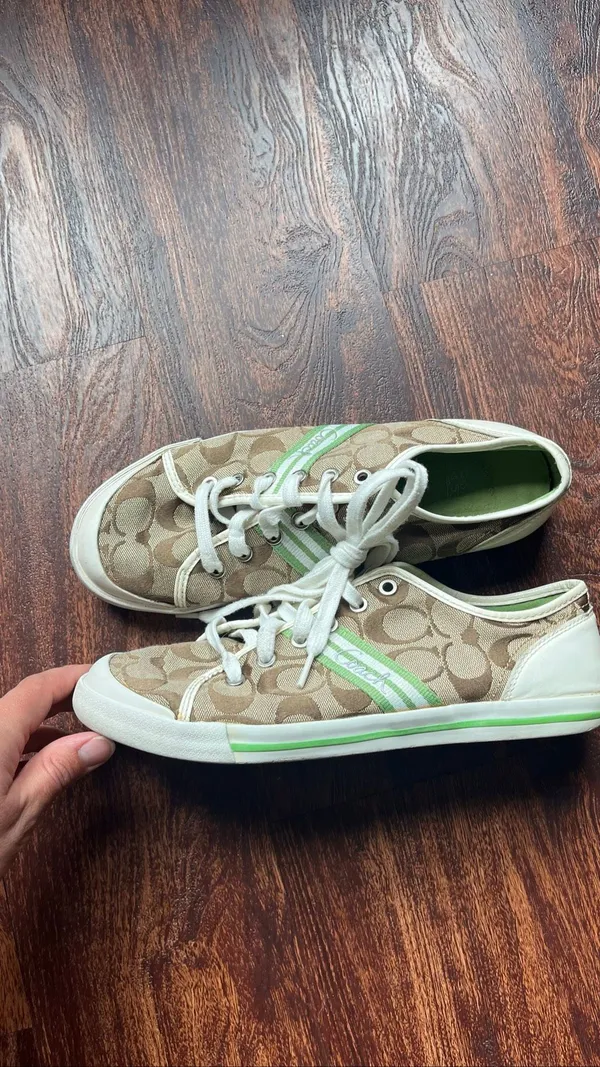 Vintage Coach Green Signature C Jacquard Polly Sneakers Sz 10 Y2K⁠ - Image 4