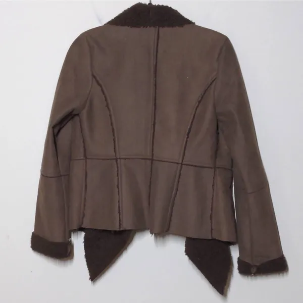Flying Tomato Open Front Jacket Brown Long Sleeve Faux Fur Collar Penny Lane M - Image 5
