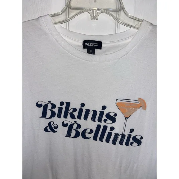 Wild Fox Bikinis & Bellinis White Graphic T-Shirt Medium Bachelorette - Image 3