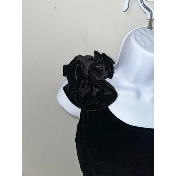 TFNC London Black Velvet Sheath Dress‎ Ruffle Shoulder Cocktail Party S - Image 3