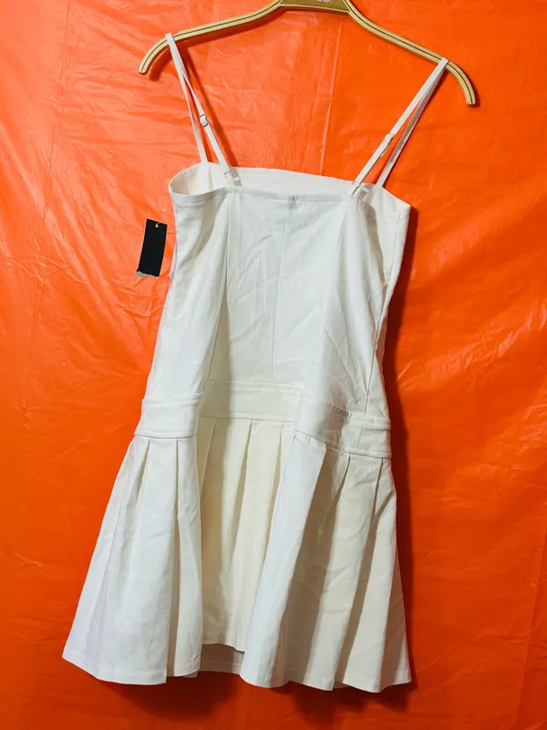 wild fable White Pleated Mini Dress with Adjustable Straps - Image 4