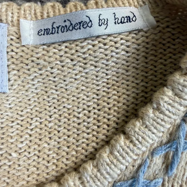 Jantzen Cardigan Women Large Hand Embroidered Fall Florals Cotton Ramie Vintage - Image 6