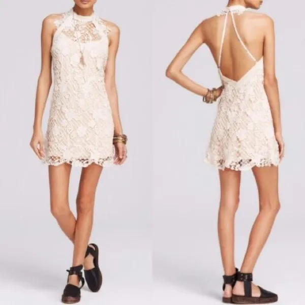 Free People cream‎ lace halter snowdrop trapeze dress size XS bridal shower - Image 3