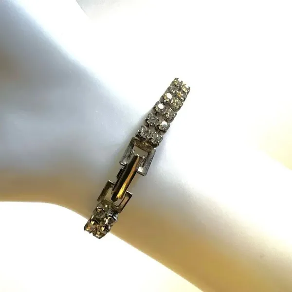 Silver tone vintage rhinestone tennis bracelet - Image 2