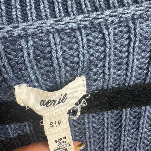 Aerie Vintage Cotton Dyed Navy Blue V Neck Cozy Chunky Sweater Small - Image 3