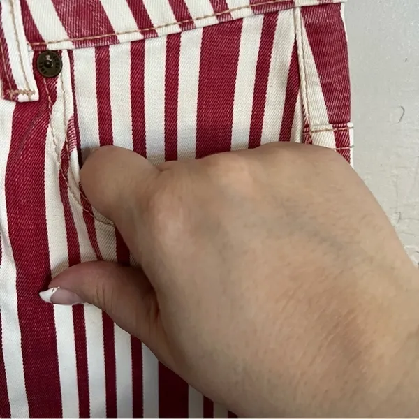 Free People Red Cream‎ Pencil Denim Skirt - Image 3