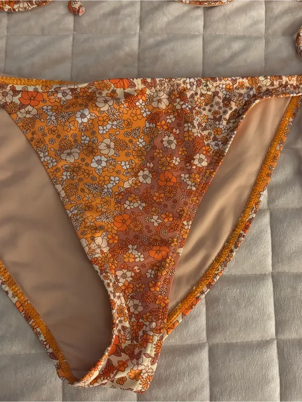 Cotton On Orange Floral Tie-Side Bikini Set Women’s Size M - Image 3