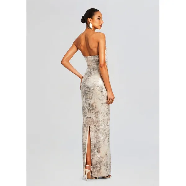 Retrofete Winslow Sequin Dress Strapless Snakeskin Print Column Gown Medium - Image 5