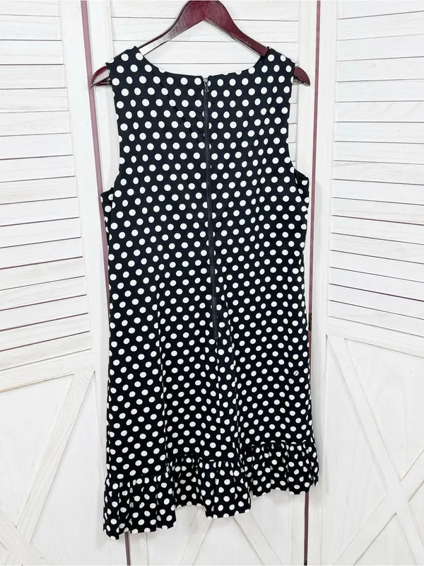Betsey Johnson Polka Dot Ruffle Hem Sleeveless Sheath Dress Black White 14 - Image 9