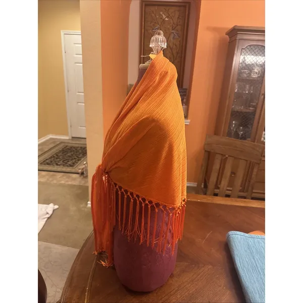Unbranded Fringed Shawl Orange Wrap - Image 6