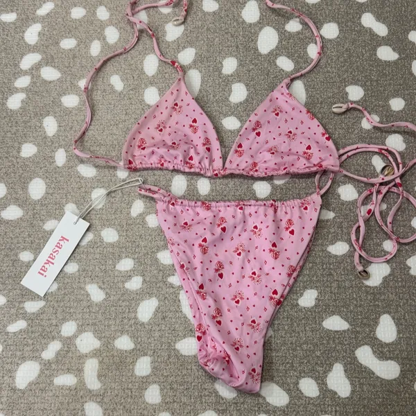 NEW Kasakai Bikini Set Axel Lovestruck Hearts String Triangle Bikini Top cheeky - Image 4