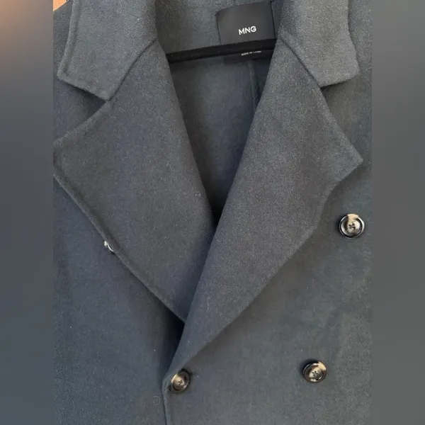 Mango wool coat oversized charcoal long handmade lapel vneck collar pockets - Image 9