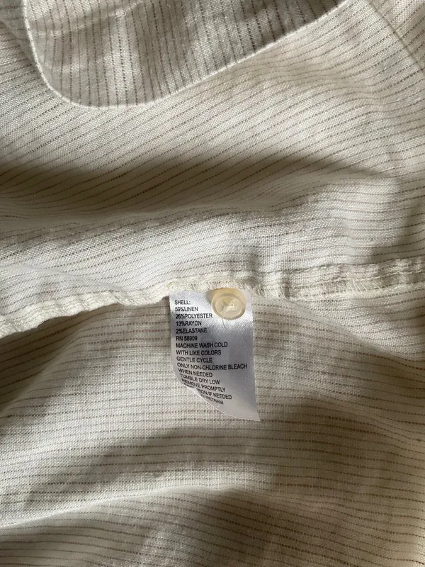 ALEX MARIE Linen blend long sleeve mini dress beige strip SZ2 bust 38in M - Image 4