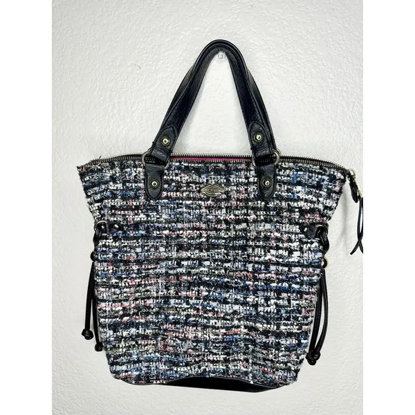 Juicy Couture Satchel Bag Womens Medium Multicolor Tweed Sequin Top Handle Lips - Image 2