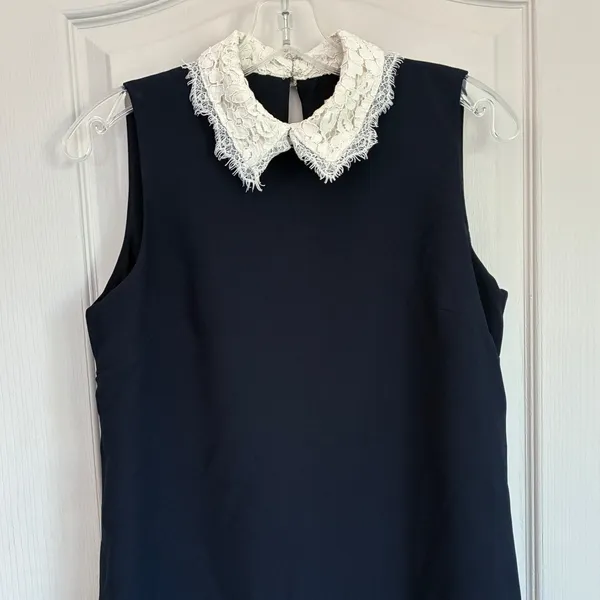 Nanette Lepore Navy Blue‎ Shift Dress Lace Peter Pan Collar Pleated Hem Womens 4 - Image 10