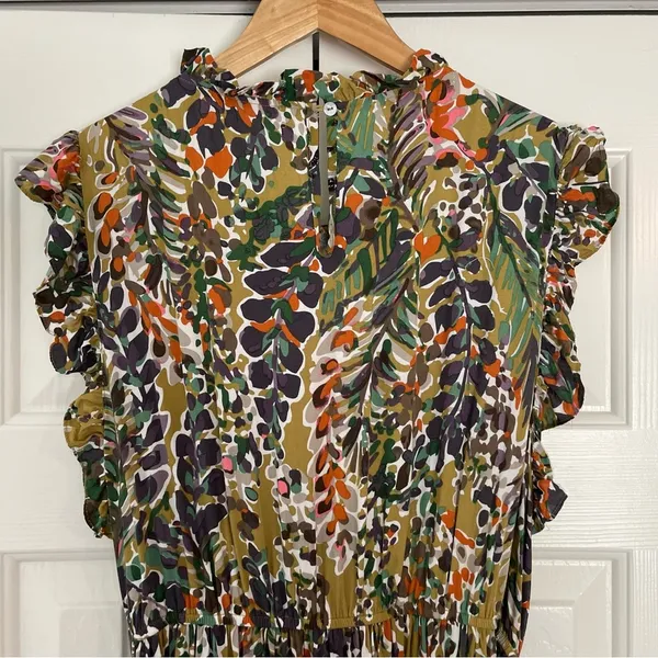 Jodifl Floral Mini Dress Sz 1X Ruffle Tiered Belted Waist Earthy Boho - Image 10