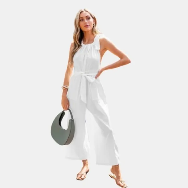 Free People Cotton Gauze Henriette Sleeveless Tie Waist Wide Leg Jumpsuit M - Image 3