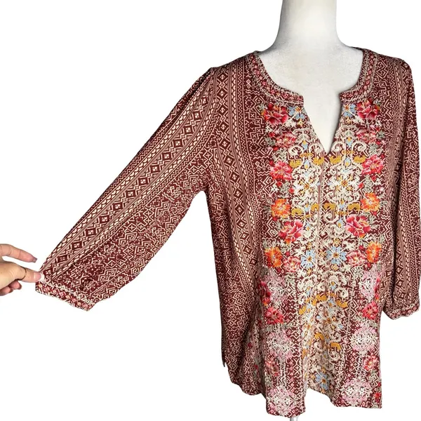 Savanna Jane Embroidered Blouse Tunic Top Medium Rayon Boho - Image 5
