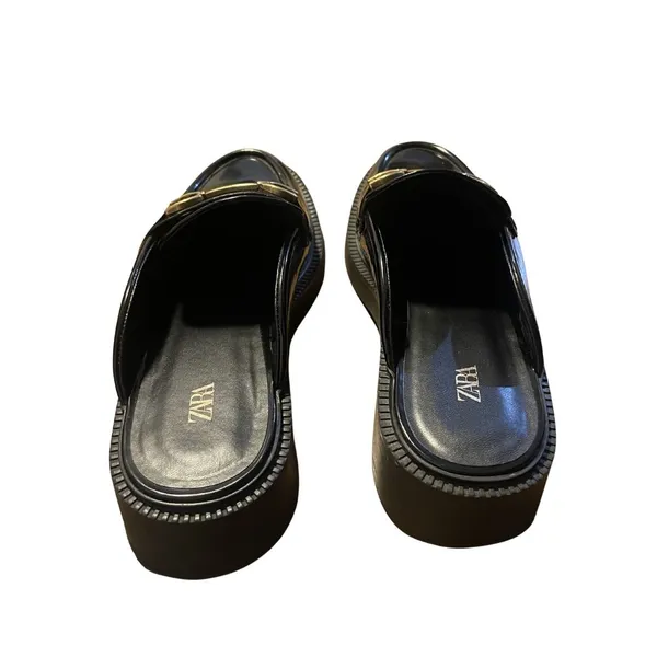 Zara Patent Leather Loafers Slides Mules Chunky Platform Casual Preppy Academia - Image 4
