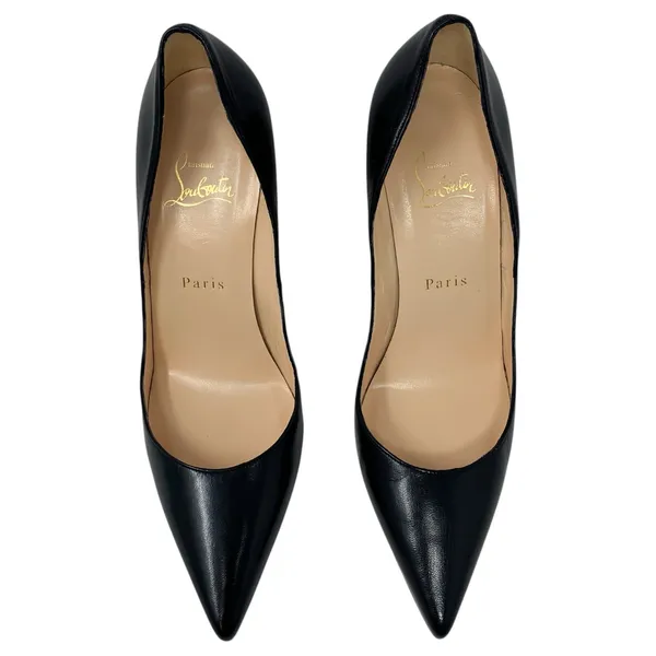 Christian Louboutin Pigalle 100 Black Leather Pointed Toe Stiletto Pumps EU 38 - Image 2