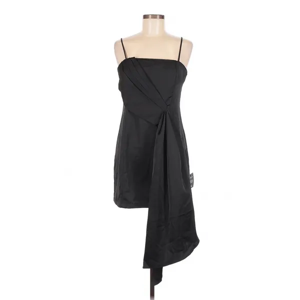 Lulus Romantic Allure Black Satin Asymmetrical Mini Dress Medium Party Cocktail - Image 5