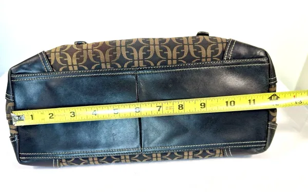 Fossil Brown Black Monogram Jacquard Leather Satchel Bag Y2K - Image 11