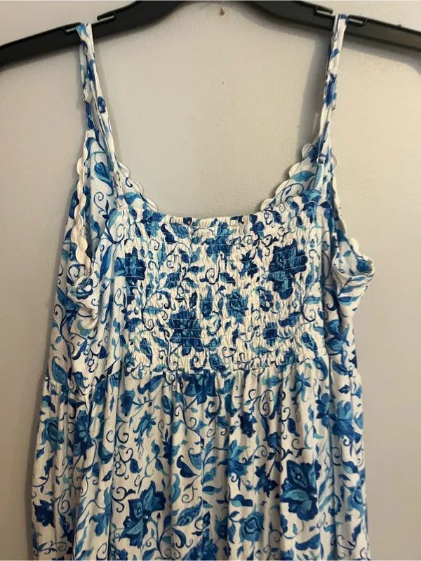 Blue Floral Tiered Maxi Dress with Spaghetti Straps - Image 5