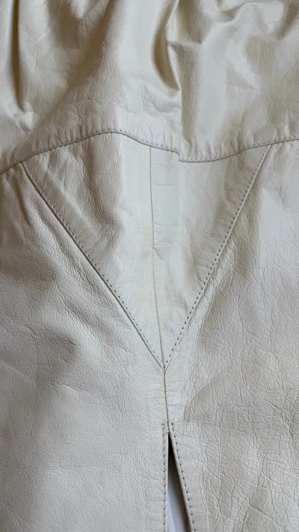 Bonnie Boerer Leather Skirt Cream Midi Women's M Genuine Leather Vintage Lined - Image 8