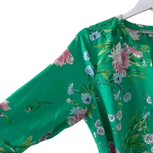 Anthropologie Daniel Rain Green Floral Print 3/4 Sleeve Tie Dress SZ M #2194 - Image 5
