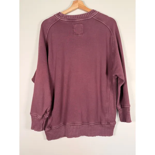 Aerie Women Oversized‎ Ribbed Side Panel Crewneck Sweatshirt Burgundy XS - Image 4