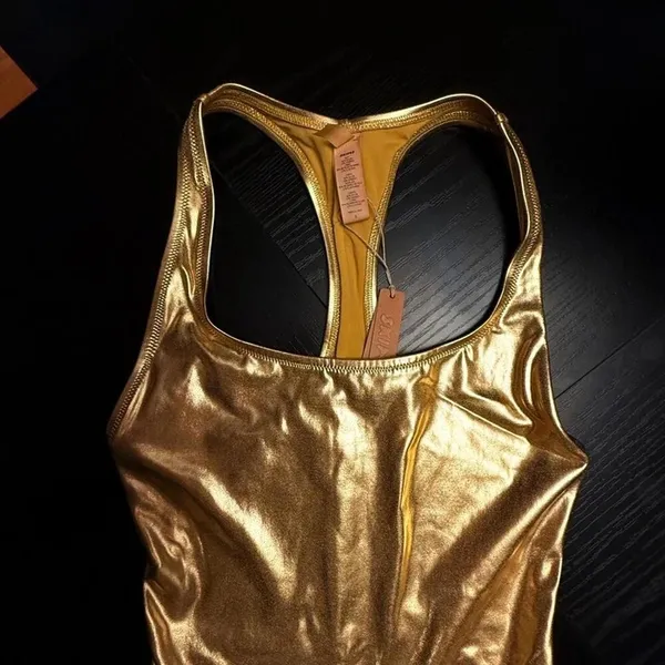 SKIMS Metallic Gold Cycle Suit Bodysuit Unitard Rare NWT Size S - Image 2