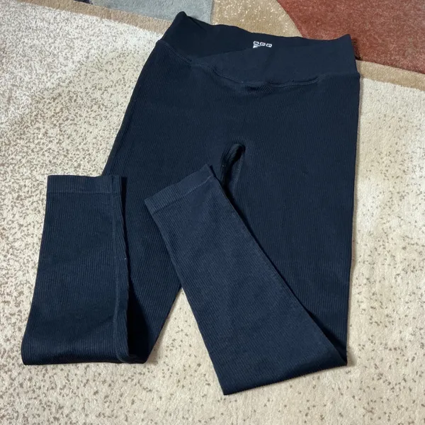 OQQ Ribbed Crossover V-Waist Legging Women L Black Yoga Activewear Seamless High - Image 6
