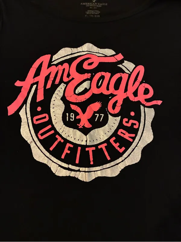 Women’s American Eagle Outfitters Black Graphic Logo Tee - Pink & White Size XL - Image 2