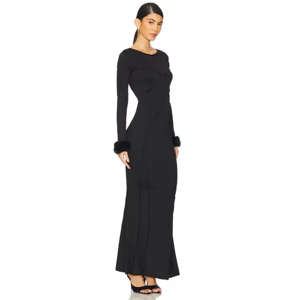 NWT‎ OW Collection Ciara Maxi Dress in Black w Removable Fur Cuffs XS $320 - Image 2