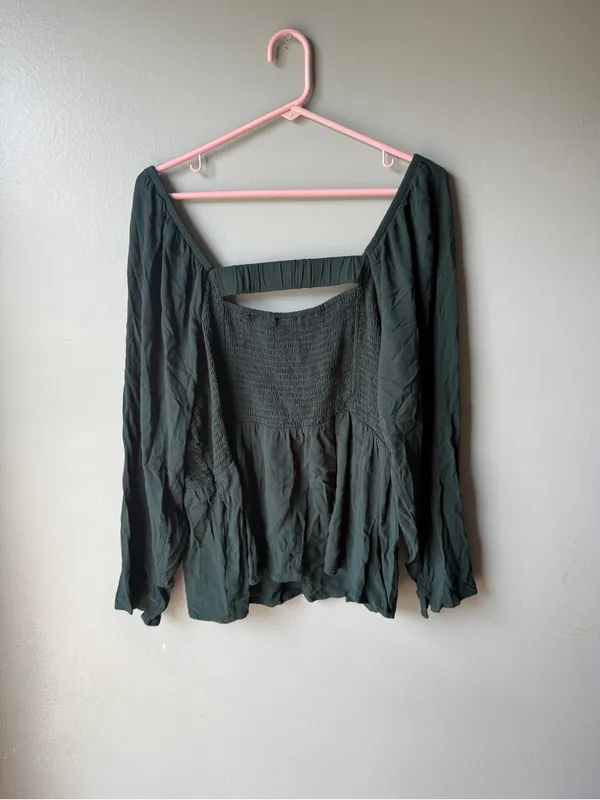 Old Navy Women’s Smocked Peplum Blouse Puff Sleeve Cottagecore Boho Fairy Green XXL - Image 6