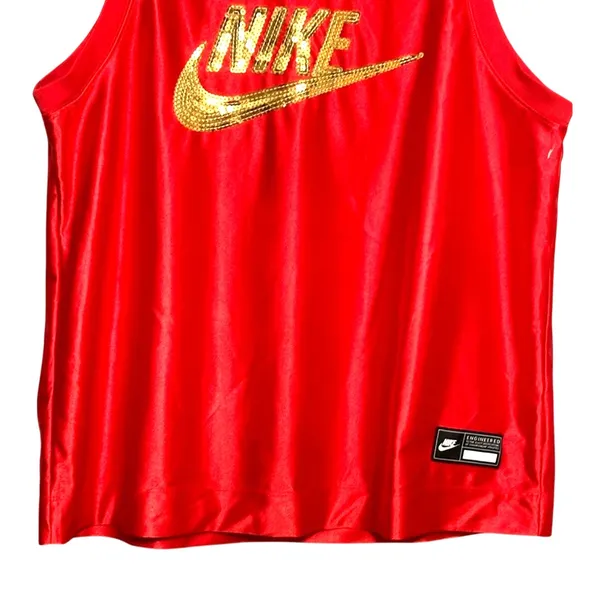 Nike Icon Jersey Tank Top Sleeveless Crew Neck Sequins Gold Red Women's L NWOT - Image 5