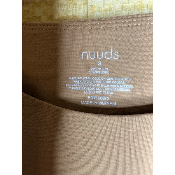 Nuuds Women Tan Long Sleeve Crew Neck Bodysuit Small Neutral Minimalist - Image 3