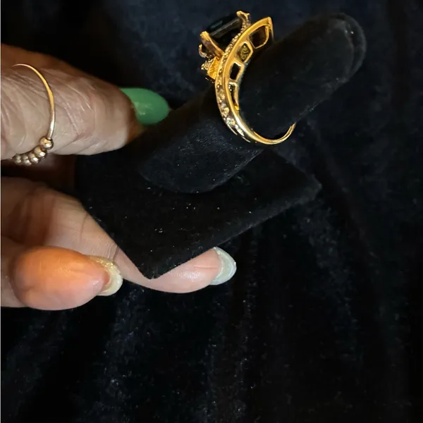 14K Gold Plated Blue Stone Cocktail Ring size 5 - Image 5