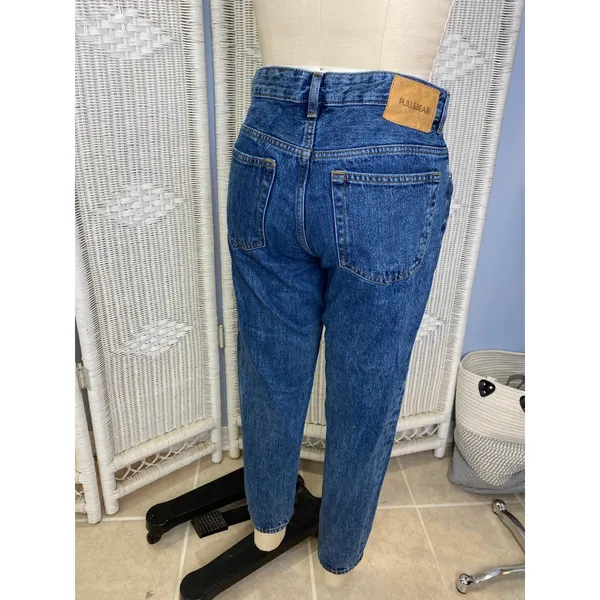 Pull & Bear High Waist Tapered Jeans US 30 Blue Vintage Wash Denim‎ Fall Autumn - Image 4