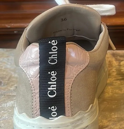 Lauren Leather Beige Blush Pink Scalloped Stacked Sneakers VGUC 6 / EUR 36 - Image 8