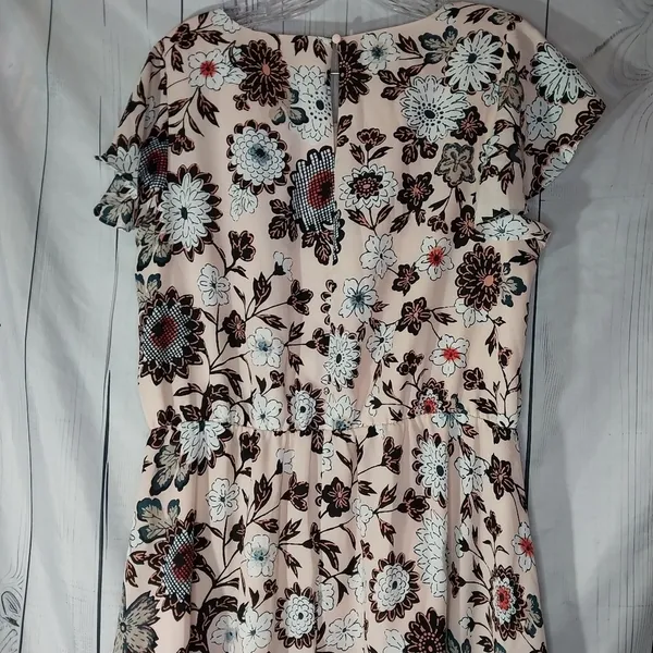 Loft Pink Floral Flutter Sleeve Boho Feminine Dress Size L - Image 7