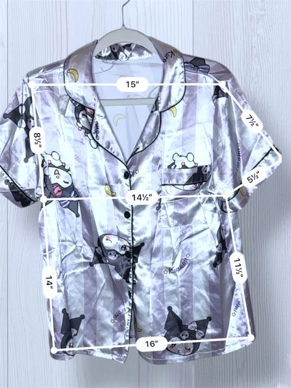 SANRIO KUROMI Satin Pajama Top Purple Striped Button Down Sleep Shirt - Size M - Image 7