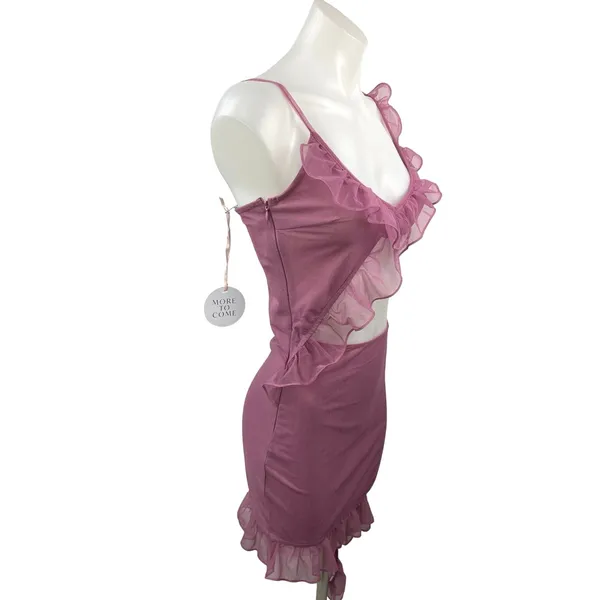 NEW Revolve x More to Come Pink Mesh Ruffle Cutout Payton Mini Dress Size S - Image 6