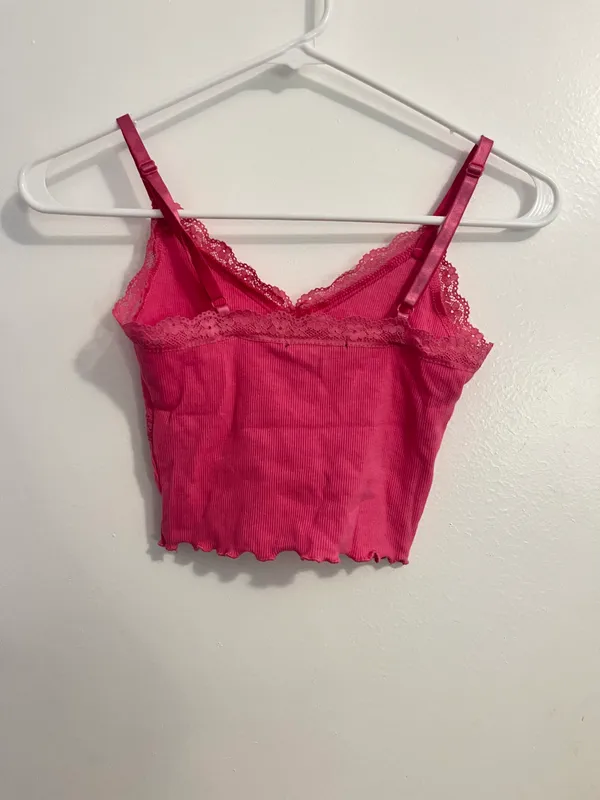 Laced Cropped Cami Pink - Image 3