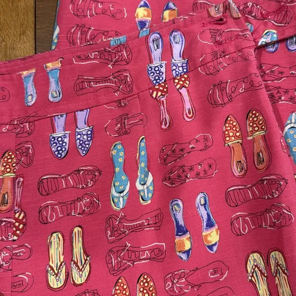 Harolds Pink Silk/Linen Blend Cropped Flip Flop Print Pants 32x27" Size 10 - Image 2