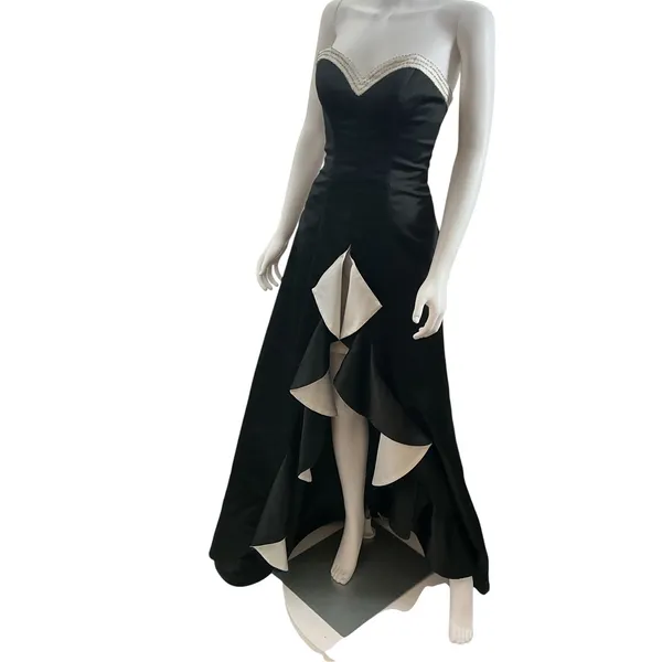 Studio 17 Prom Black White Strapless Beaded High Low Ruffle Gown 2715 Sz 2 - Image 12