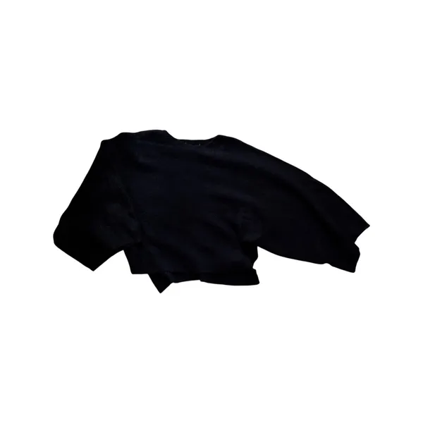 Black Cropped Sweater Bell Sleeve Raw Hem Made in USA Wool Blend Y2K - Image 6