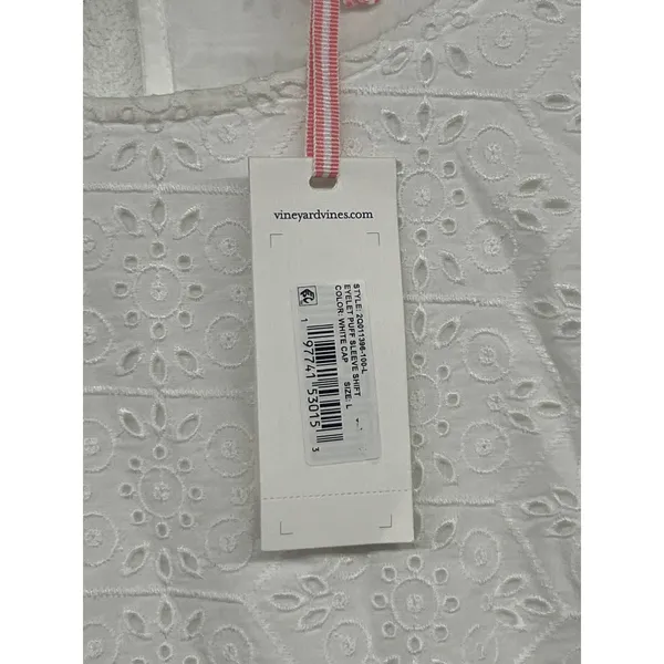 NEW NWT Vineyard vines Sz L white cap eyelet puff sleeve shift dress - Image 3