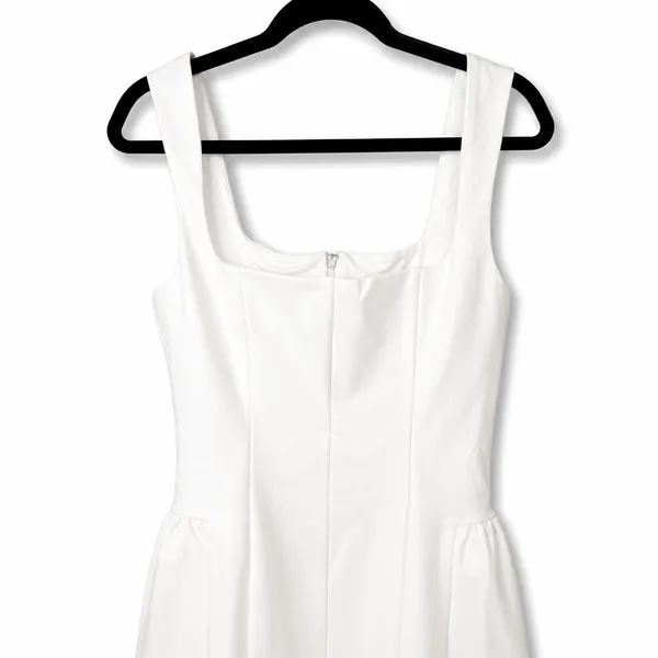 NEW Lulus Roetta White Sleeveless Square Neck Fitted Pleated Mini Dress Large - Image 6